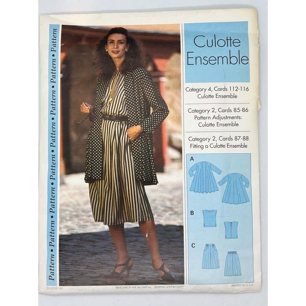 Vintage Sewing Pattern Culotte Ensemble Size 8-22 Misses Category 2 Cards